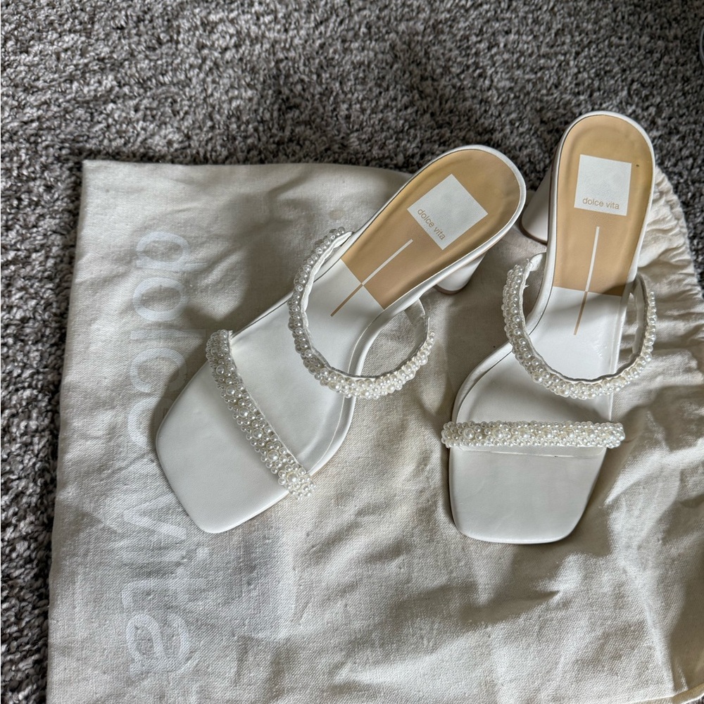 Dolce Vita White Sandals Square-Toed Slip-On